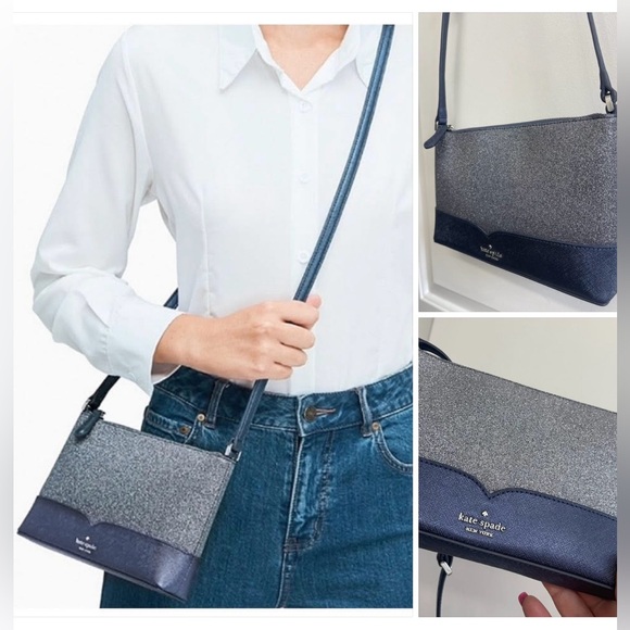 kate spade Handbags - NWOT! Kate Spade Lola Glitter Navy and Silver Crossbody Bag( Navy dusk)